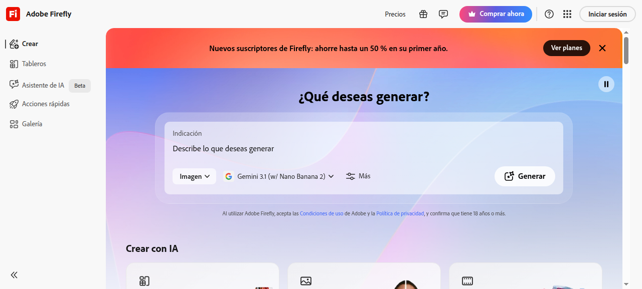 Adobe Firefly homepage