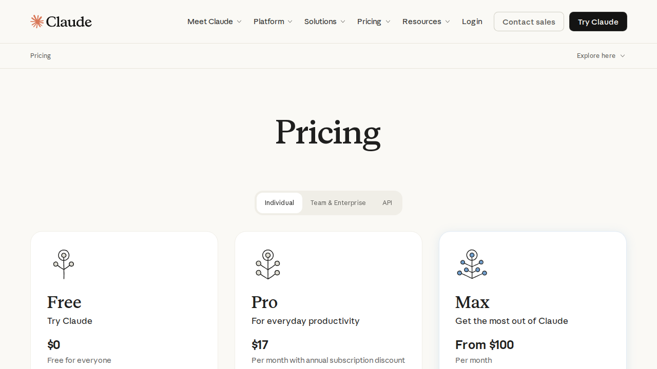 Claude pricing page