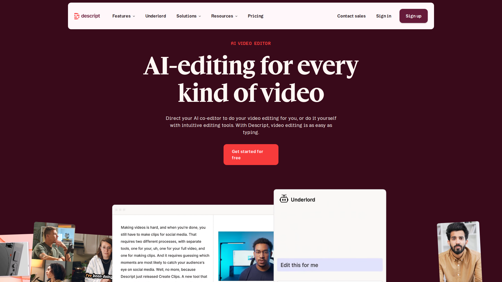 Descript homepage