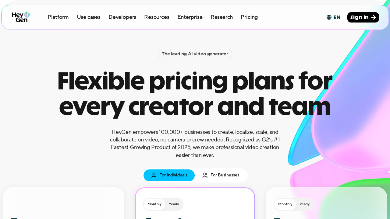 HeyGen pricing page