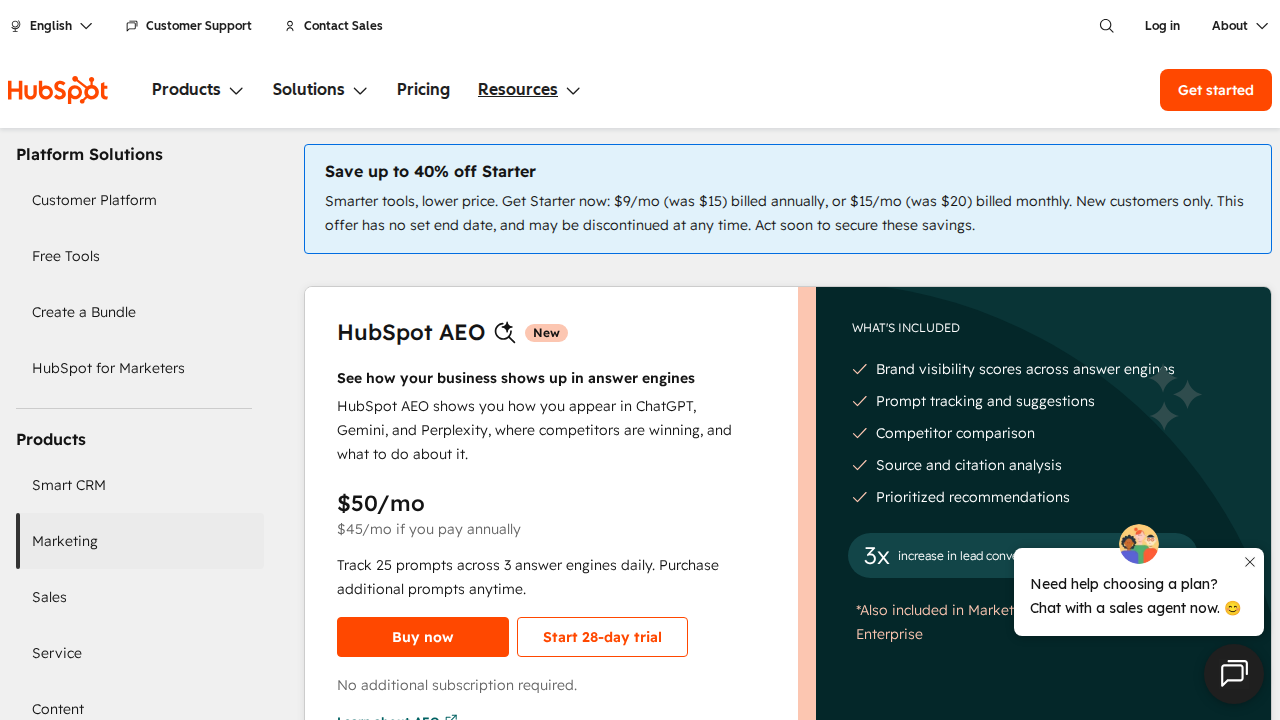 HubSpot AI pricing page