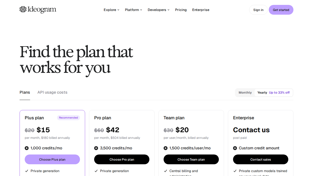 Ideogram pricing page