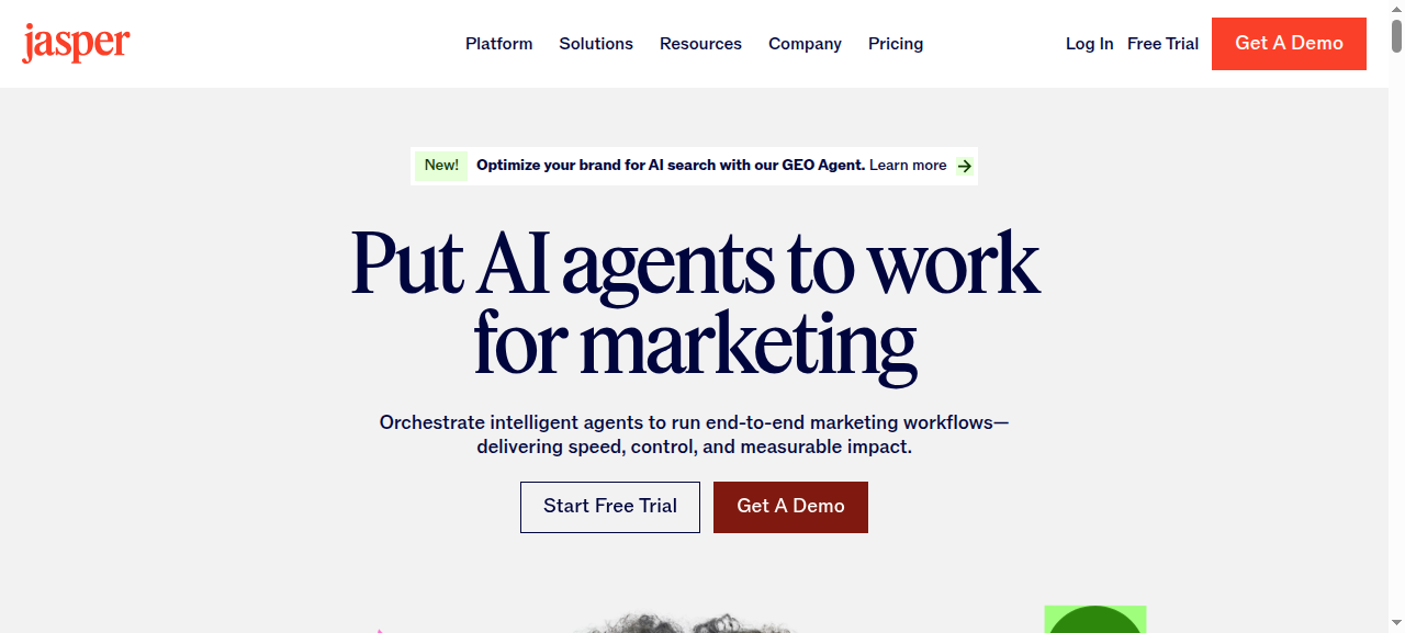 Jasper AI homepage