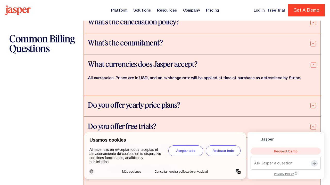 Jasper AI pricing page