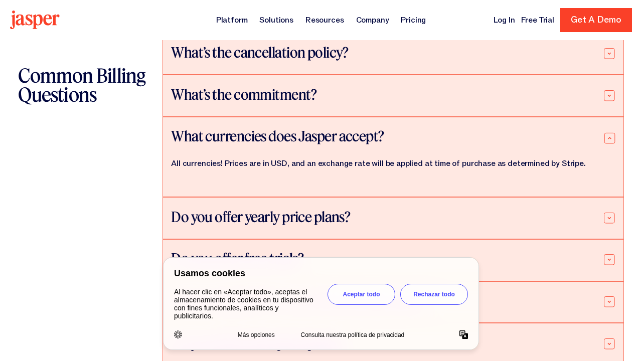 Jasper AI pricing page