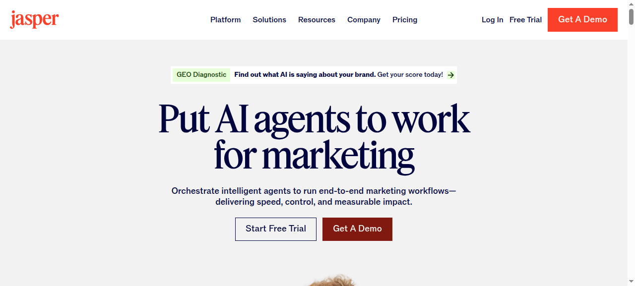 Jasper AI homepage