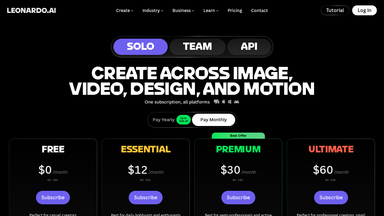 Leonardo AI pricing page