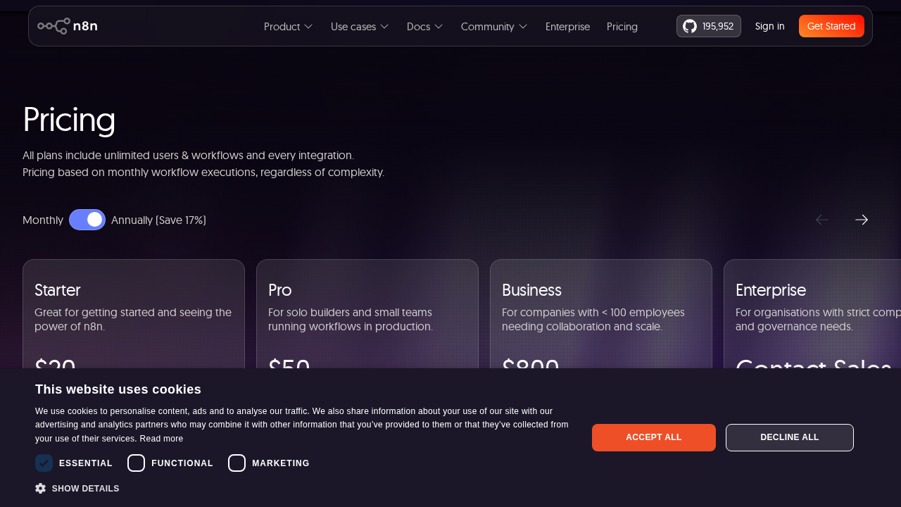 n8n pricing page