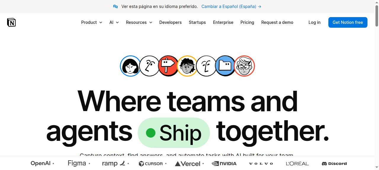Notion AI homepage