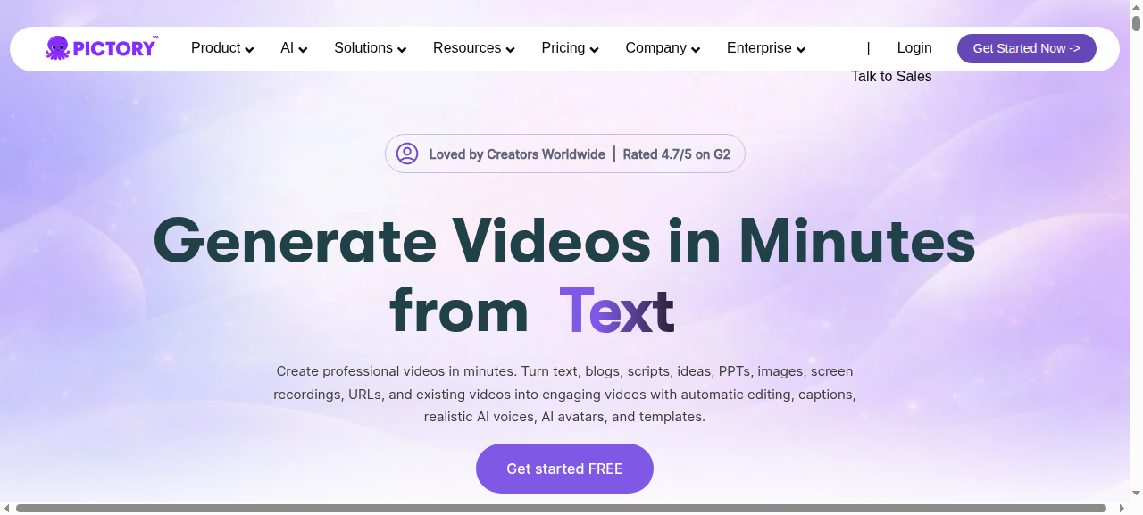 Pictory homepage
