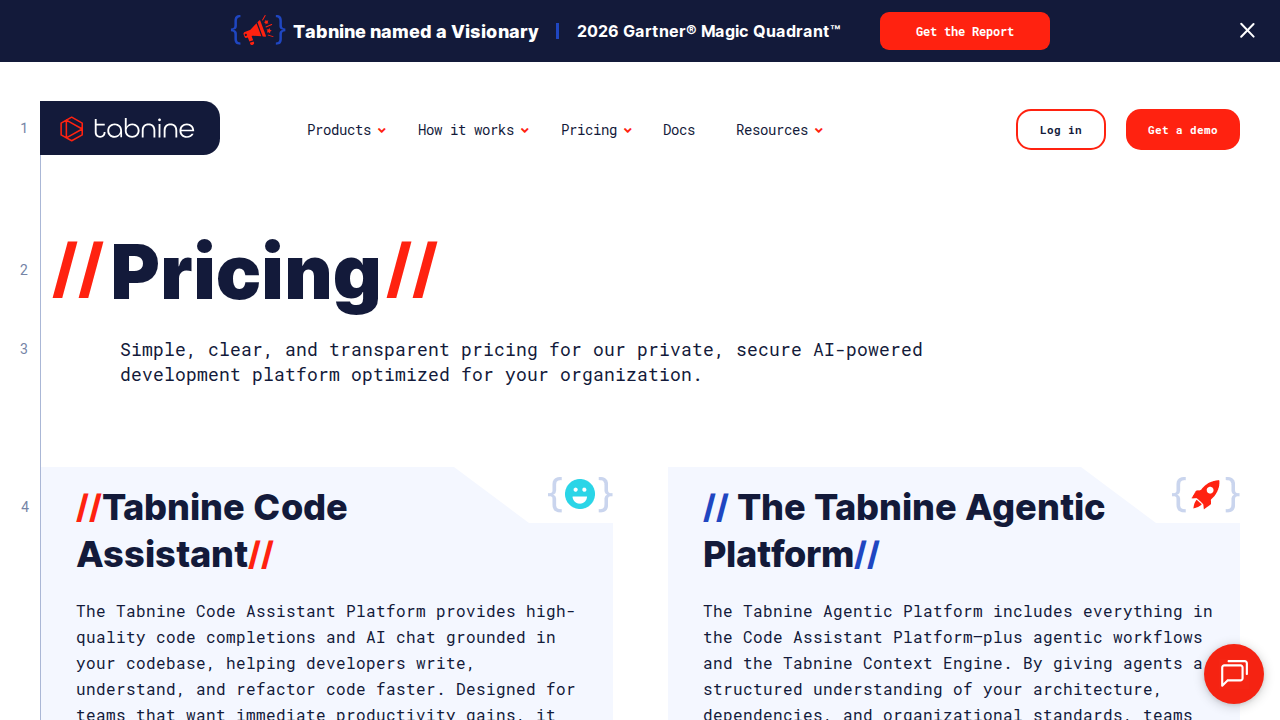 Tabnine pricing page